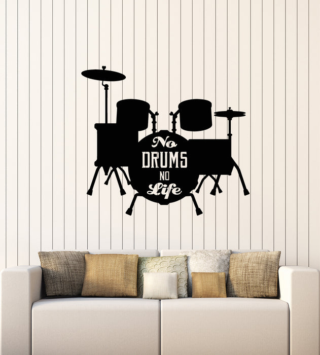 Vinyl Wall Decal Drummer Phrase No Drums No Life Musical Decor Stickers Mural (g1641)