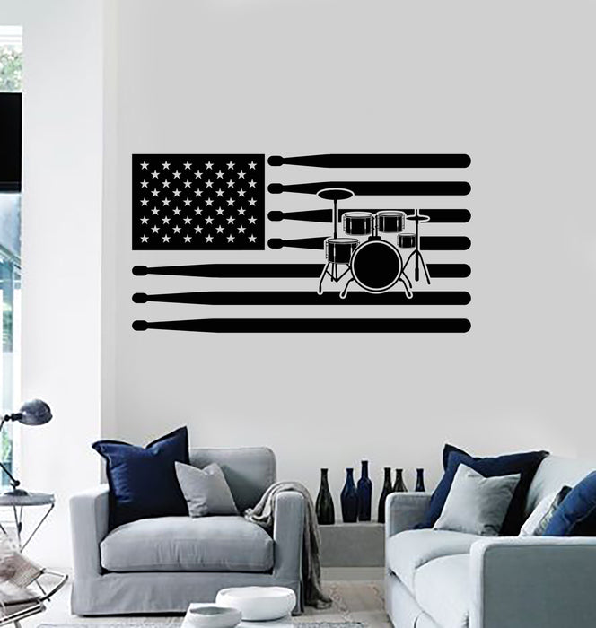 Vinyl Wall Decal Drums Music Musician Musical Flag of America Stickers Mural (g6025)