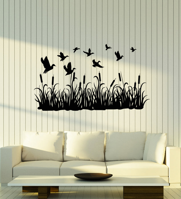 Vinyl Wall Decal Hunting Ducks Flying Meadow Grass Nature Stickers Mural (g3785)