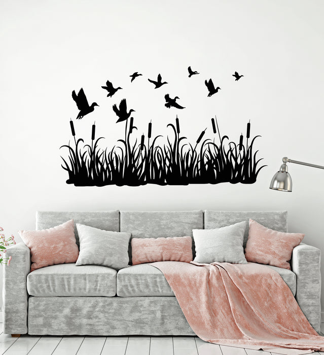 Vinyl Wall Decal Hunting Ducks Flying Meadow Grass Nature Stickers Mural (g3785)