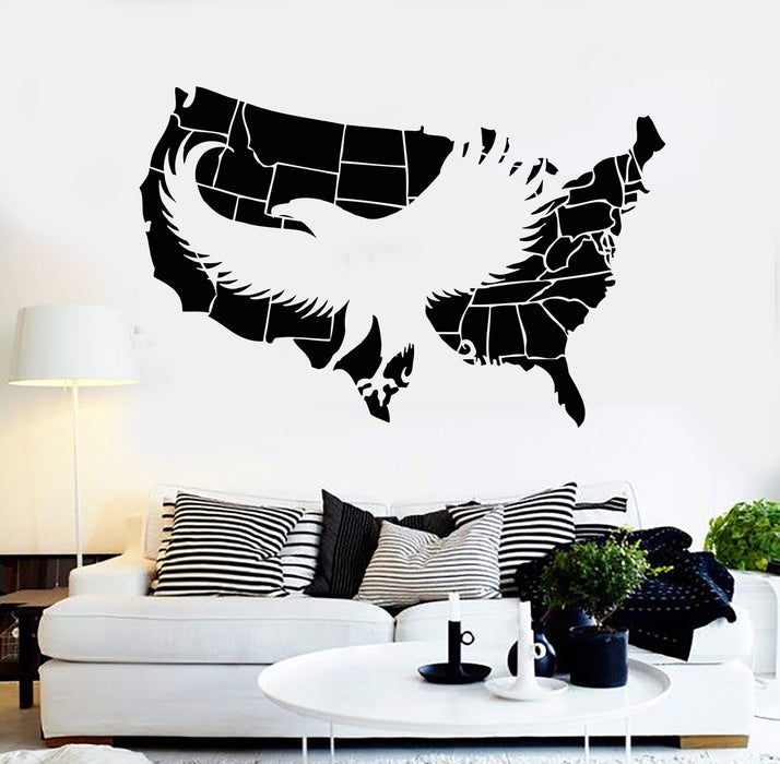 Vinyl Wall Decal Eagle Map of America Abstract Bird Feathers Stickers Mural (g189)