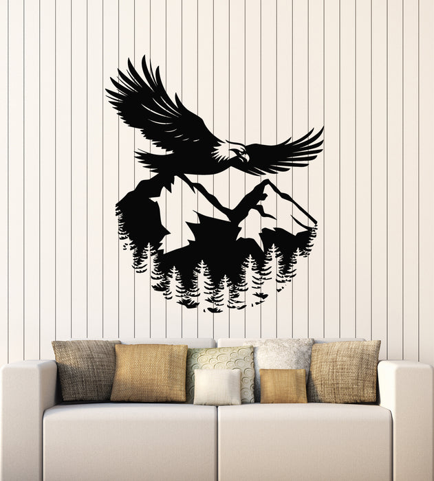 Vinyl Wall Decal Eagle Flying Birds Mountains Fir Trees Freedom Stickers Mural (g6320)