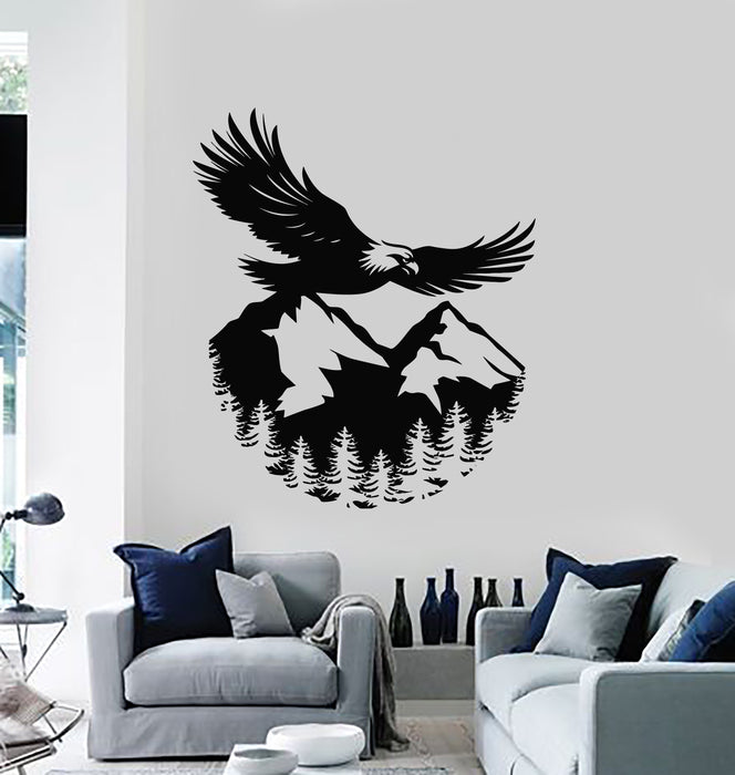 Vinyl Wall Decal Eagle Flying Birds Mountains Fir Trees Freedom Stickers Mural (g6320)