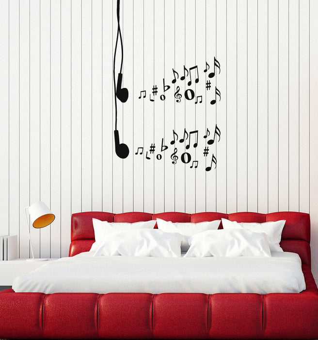 Vinyl Wall Decal Earphones Music Notes Musical Art Teen Room Stickers Mural (ig5255)