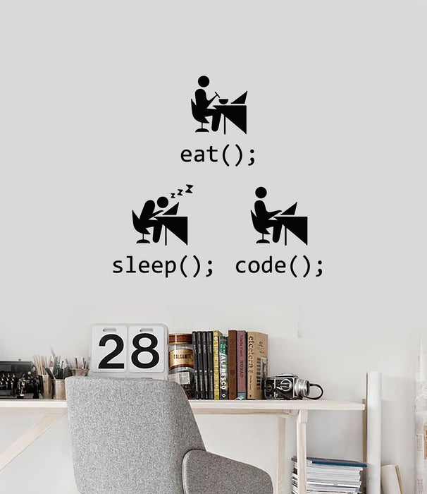 Vinyl Wall Decal Eat Sleep Code Table Work Repeat Office Decor Stickers Mural (g3412)
