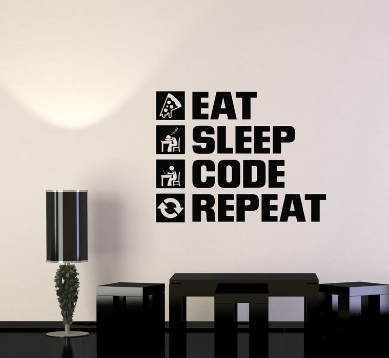 Vinyl Wall Decal Phrase Eat Sleep Code Repeat Office Work Decor Stickers Mural (g7192)