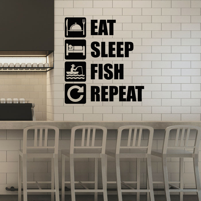 Виниловая наклейка на стену с надписью «Ешь, спи, рыба», повторяющаяся фраза «Фишер», слова, наклейки, настенная живопись (g8225)