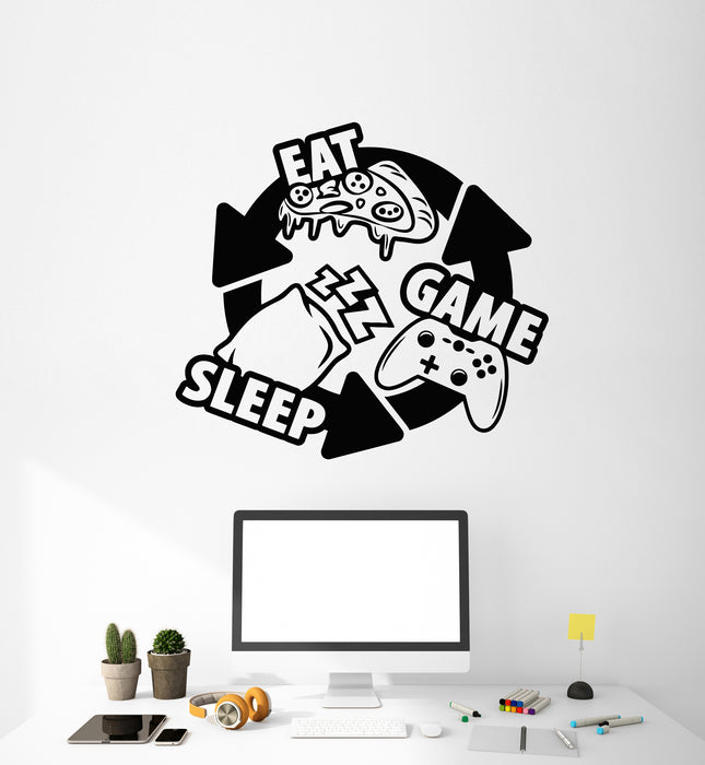 Vinyl Wall Decal Teen Game Room Eat Sleep Pizza Slice Stickers Mural (g3367)