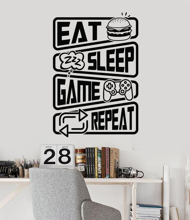 Vinyl Wall Decal Eat Burger Sleep Game Repeat Gamer Zone Stickers Mural (g7118)