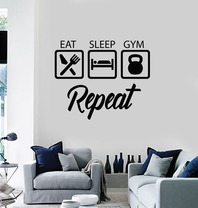 Autocollant mural en vinyle Train Gym Eat Sleep Repeat Boys Room Stickers Mural (g4050)