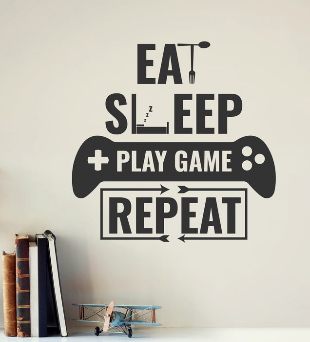 Eat Sleep Play Game Repeat Vinyl Wall Decal Gaming Joystick Lettering Stickers Mural (k115)