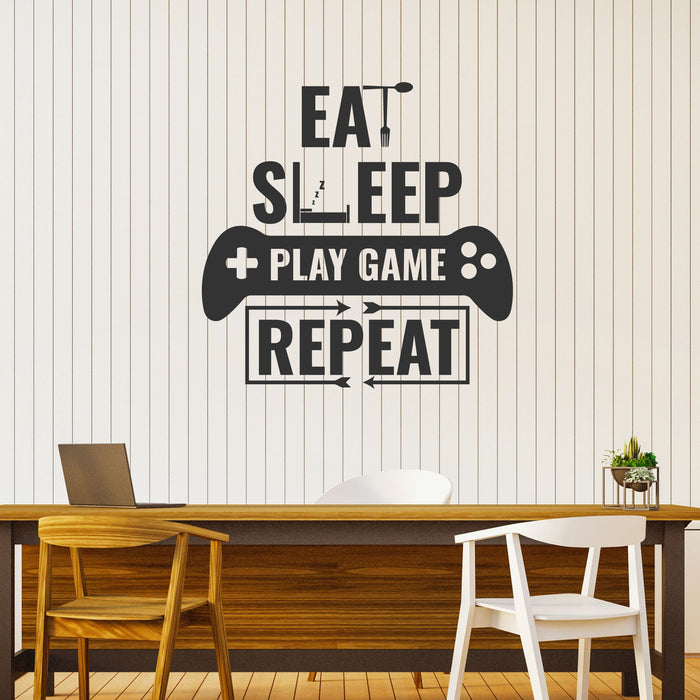 Eat Sleep Play Game Repeat Vinyl Wall Decal Gaming Joystick Lettering Stickers Mural (k115)