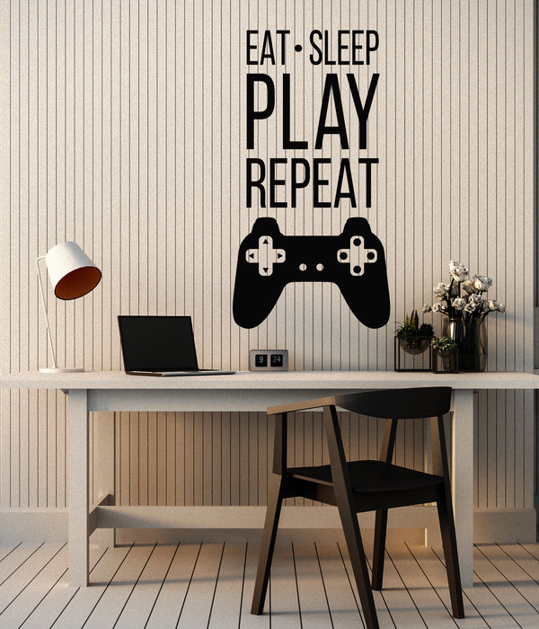 Vinyl Wall Decal Eat Sleep Play Repeat Joystick Gamer Zone Stickers Mural (g7334)