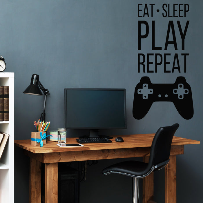 Vinyl Wall Decal Eat Sleep Play Repeat Joystick Gamer Zone Stickers Mural (g7334)