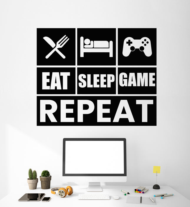 Vinyl Wall Decal Eat Sleep Game Repeat Gamer Joystick Gaming Stickers Mural (g5350)