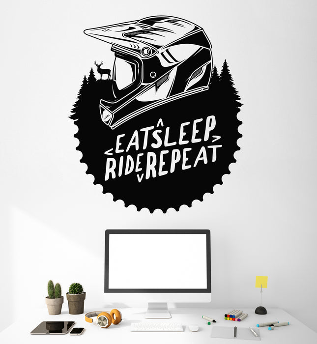 Eat Sleep Ride Repeat Vinyl Wall Decal Lettering Spikes Helmet Stickers Mural (k194)