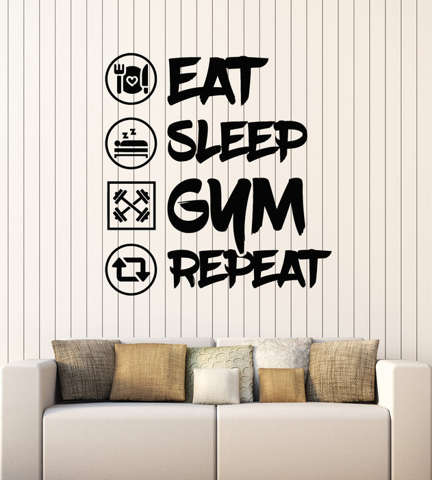 Vinyl Wall Decal Eat Sleep Gym Repeat Teenager Zone Play Room Stickers Mural (g4970)