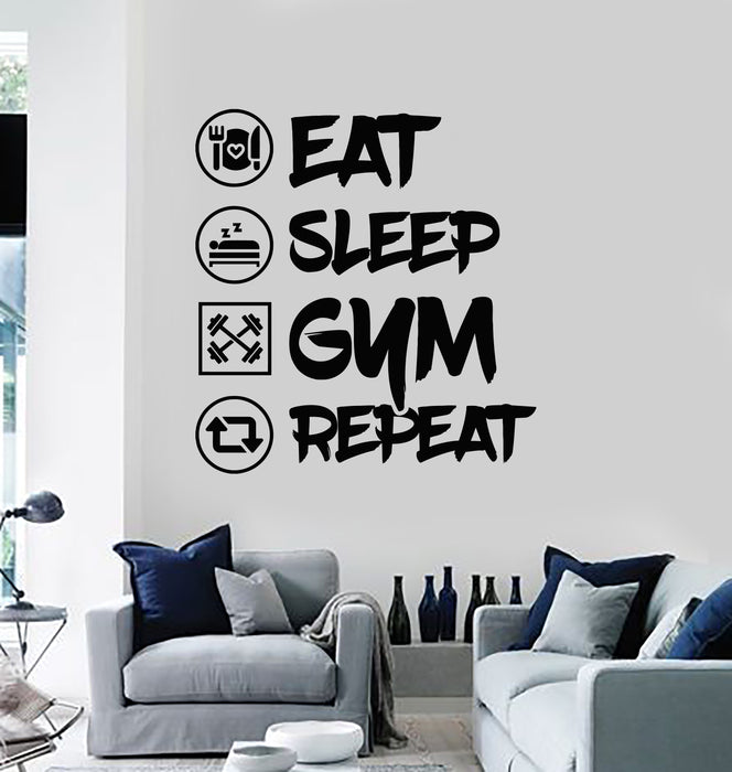 Vinyl Wall Decal Eat Sleep Gym Repeat Teenager Zone Play Room Stickers Mural (g4970)