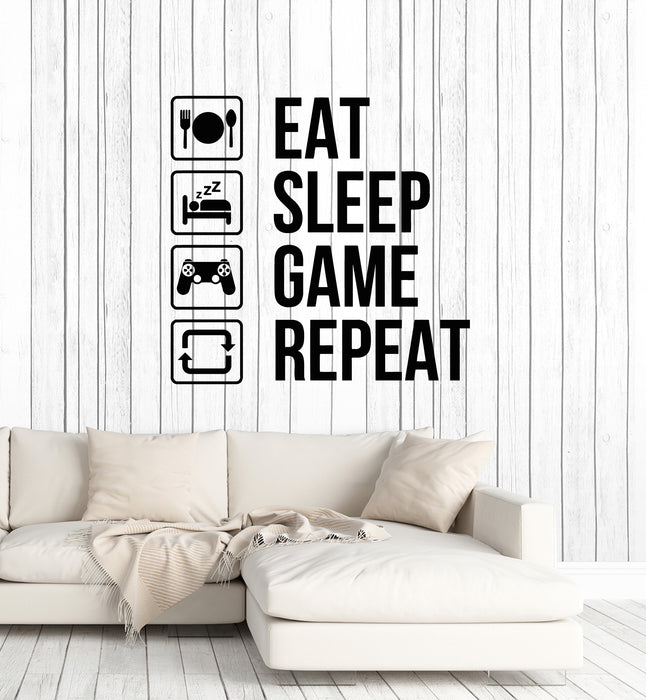 Vinyl Wall Decal Eat Sleep Game Repeat Gamer Teen Room Stickers Mural (g5117)