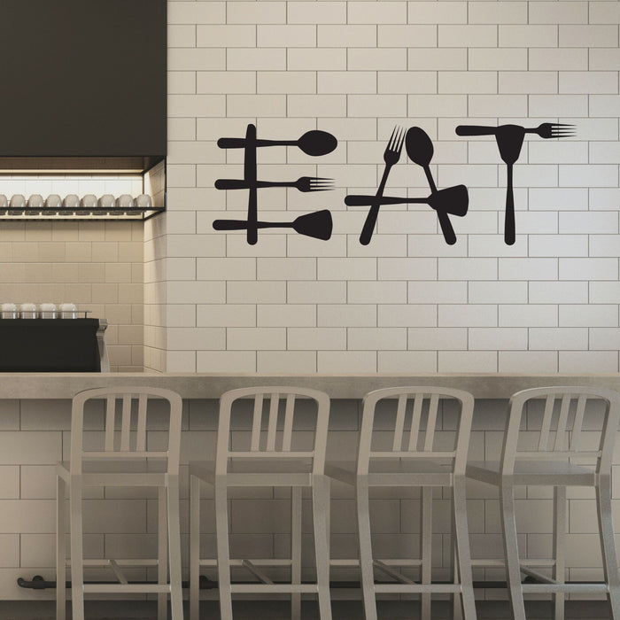 Eat Vinyl Wall Decal Lettering Cafe Decor Spoon Fork Stickers Mural (k239)