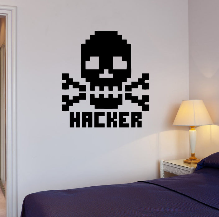 Wall Decal Skull Bones Hacker Character Computer Vinyl Sticker (ed1012)