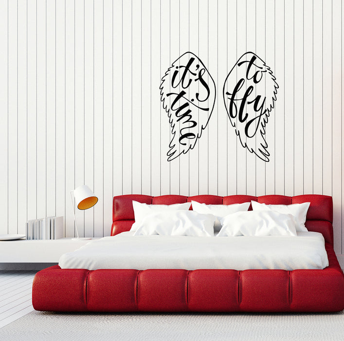 Wall Decal Wings Angel Flight Time to Fly Phrase Vinyl Sticker (ed1015)