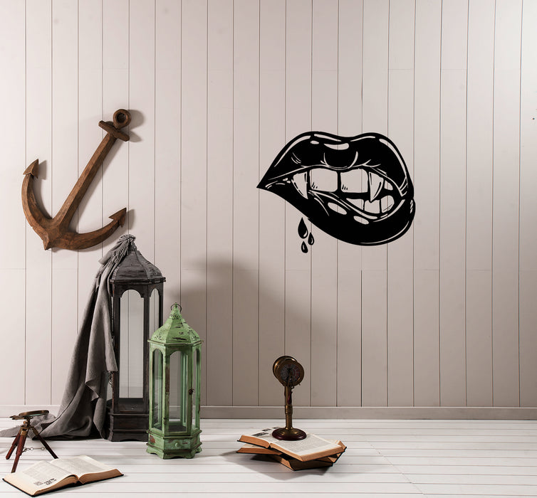 Autocollant mural en vinyle avec lèvres féminines, vampire, fille sexy, crocs (ed1021)