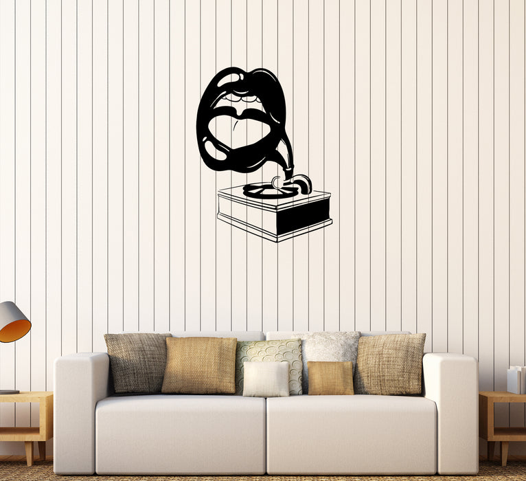 Wall Decal Song Music Gramophone Women's Lips Vinyl Sticker (ed1044)