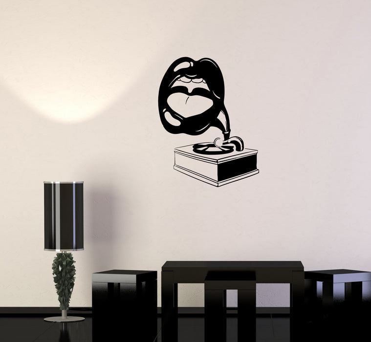 Wall Decal Song Music Gramophone Women's Lips Vinyl Sticker (ed1044)