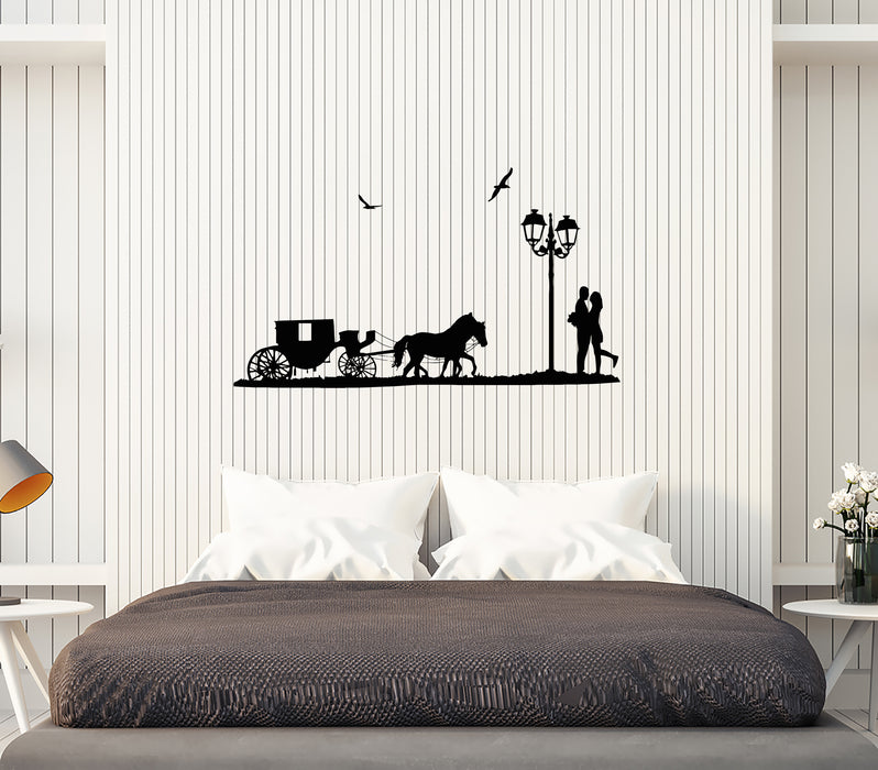 Wall Decal Horse Carriage Couple in Love Romance Decor Vinyl Sticker (ed1105)