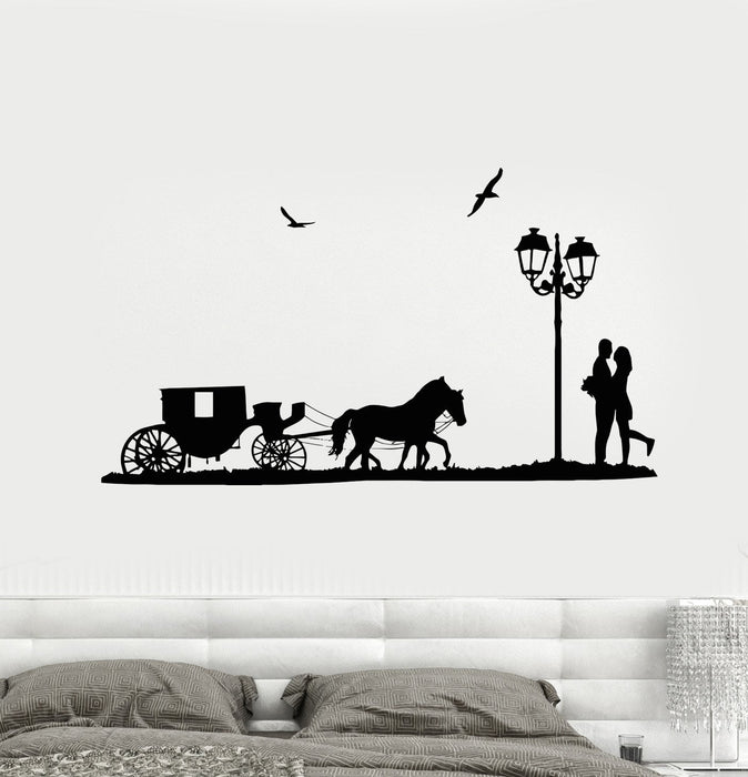 Wall Decal Horse Carriage Couple in Love Romance Decor Vinyl Sticker (ed1105)
