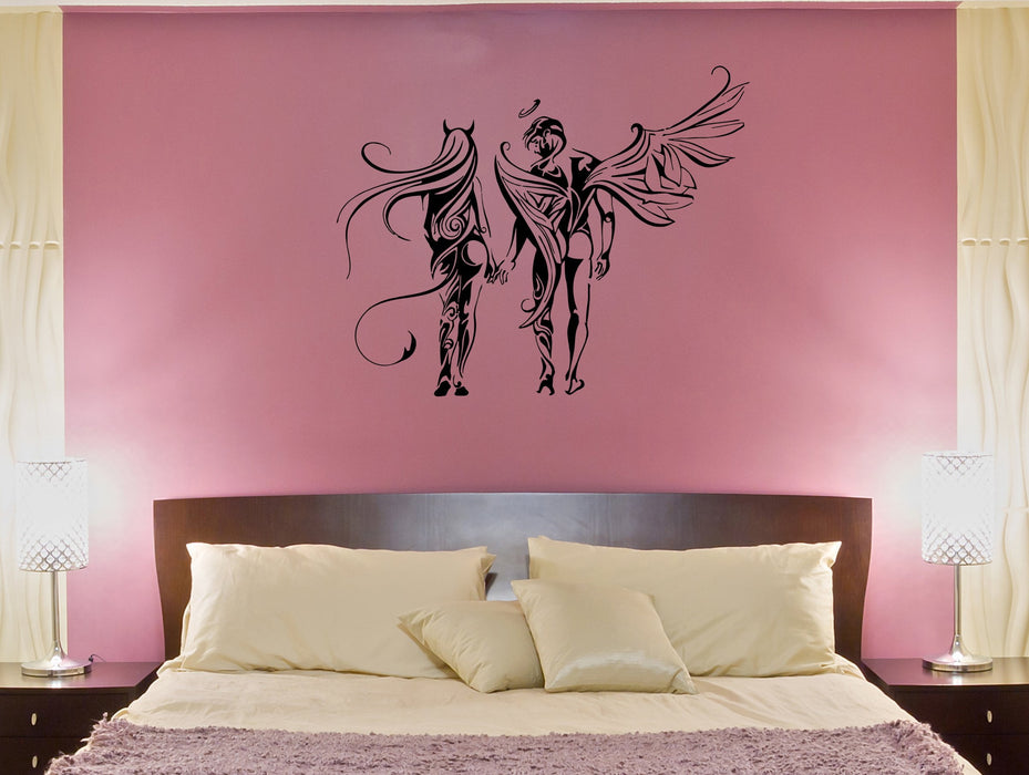 Wall Decal Couple Girl and Man Angel and Demon Love Vinyl Sticker (ed1112)