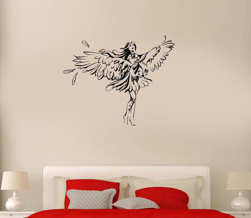 Wall Decal Girl Eagle Bird Angel Romantic Wings Vinyl Sticker (ed1113)