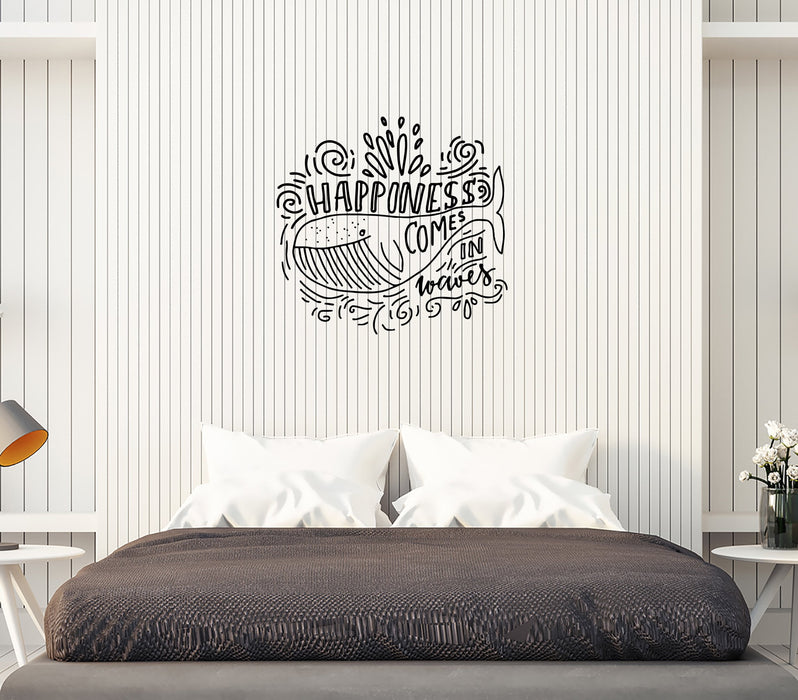 Wall Decal Whale Fish Happiness Inscription Words Quotation Vinyl Sticker (ed1122)
