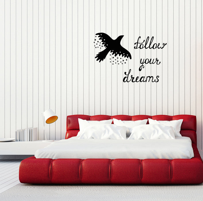 Wall Decal Bird Quote Flight Follow Your Dreams Stars Vinyl Sticker (ed1124)