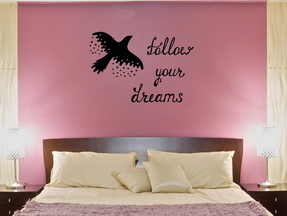 Wall Decal Bird Quote Flight Follow Your Dreams Stars Vinyl Sticker (ed1124)