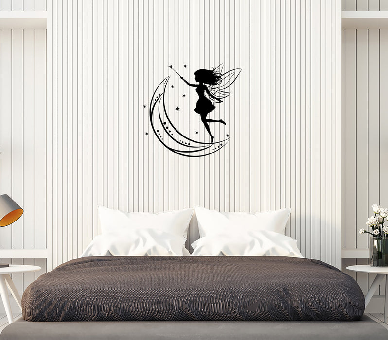 Wall Decal Fairy Moon and Stars Magic Girl Kid's Room Vinyl Sticker (ed1125)