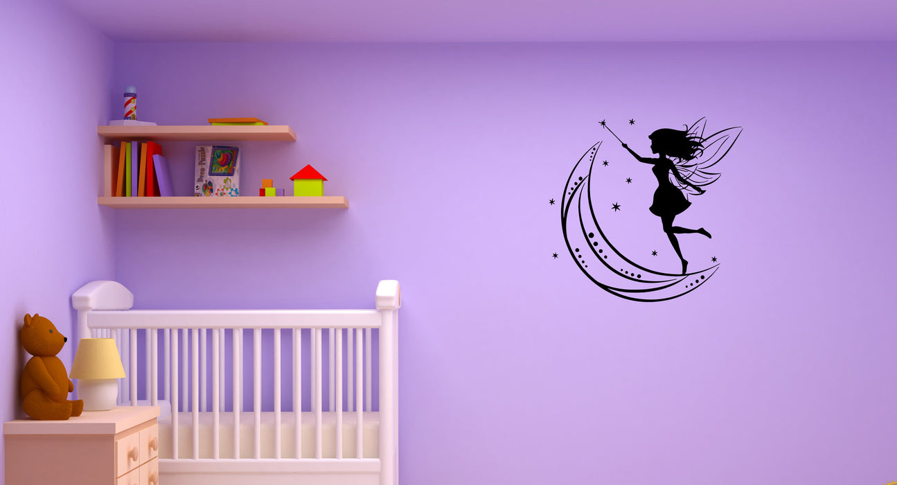 Wall Decal Fairy Moon and Stars Magic Girl Kid's Room Vinyl Sticker (ed1125)