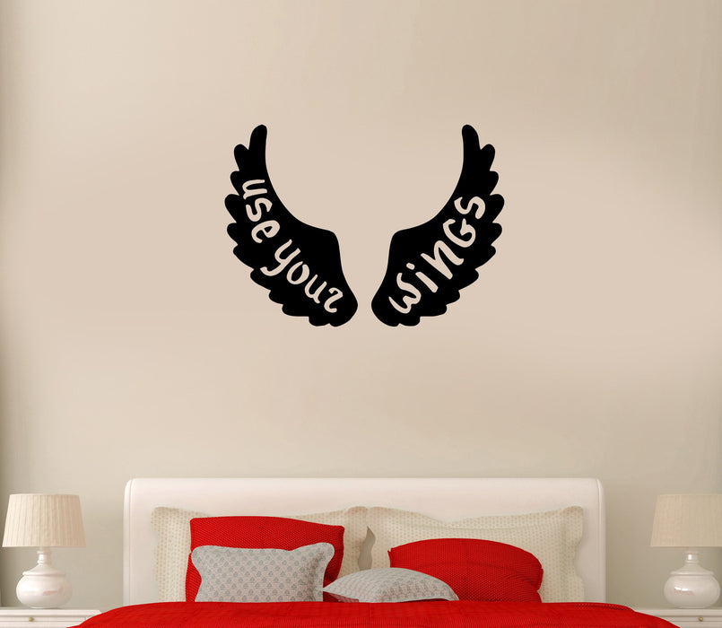 Wall Decal Wings Feathers Words Quote Use Your Wings Vinyl Sticker (ed1127)