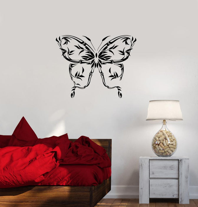 Wall Decal Butterfly Bamboo Silhouette Pattern Abstraction Plants Vinyl Sticker (ed1129)