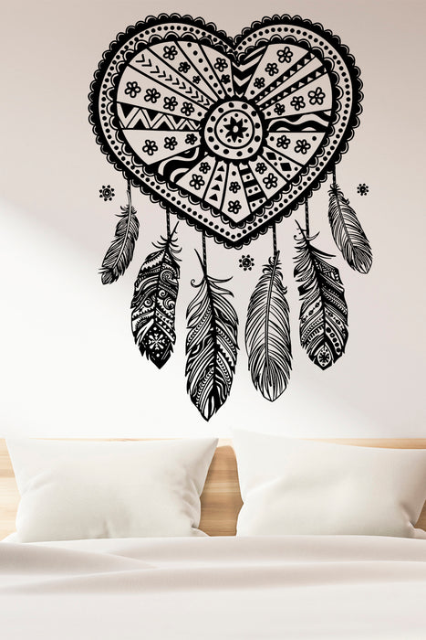 Wall Decal Love Catcher Heart Patterns Plumage Bedroom Vinyl Stickers Unique Gift (ed112)