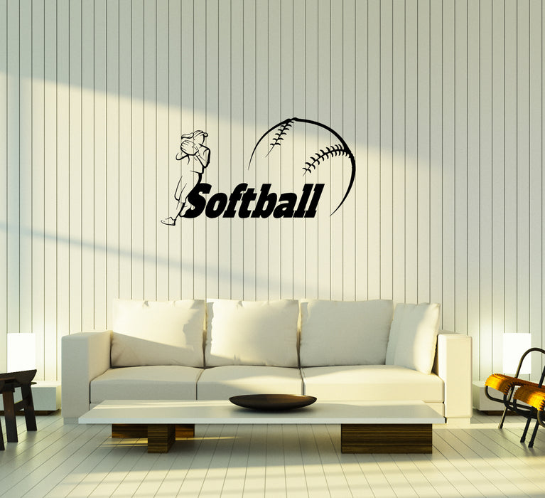 Wall Decal Softball Baseball Sport Girl Player Caption Game Vinyl Sticker (ed1167)