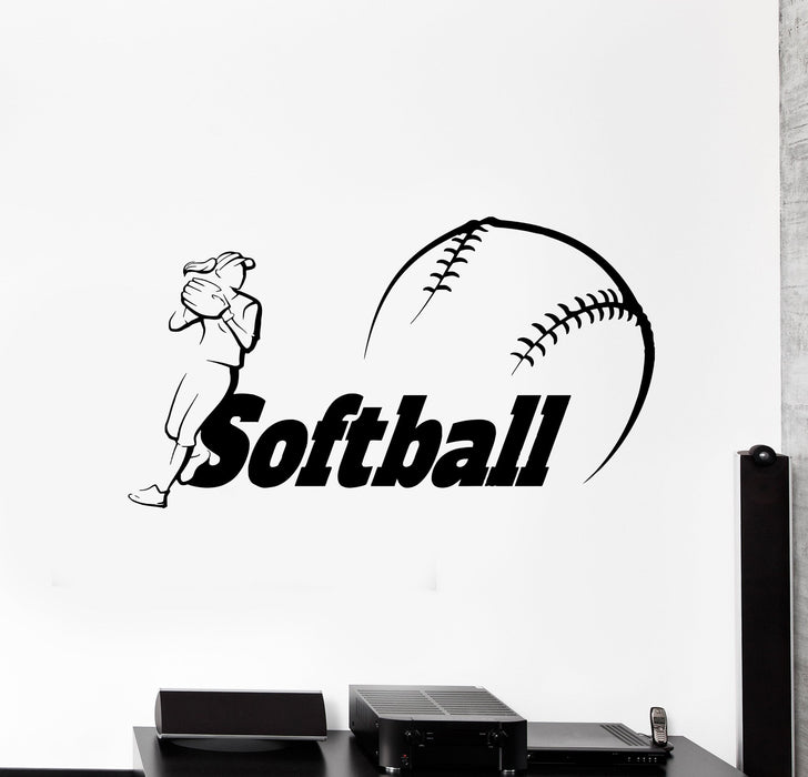 Wall Decal Softball Baseball Sport Girl Player Caption Game Vinyl Sticker (ed1167)