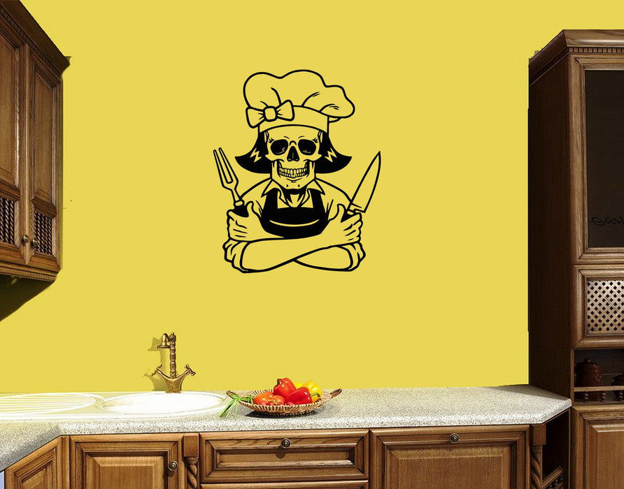 Wall Decal Chef Skeleton Skull Kitchen Decor Vinyl Sticker (ed1169)