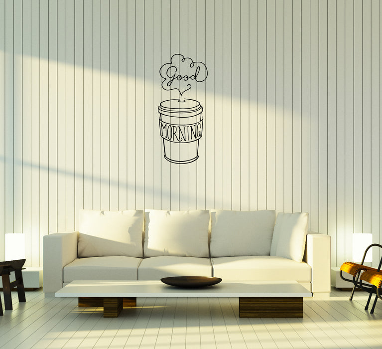 Wall Decal Good Morning Word Inscription Cup Coffee Vinyl Sticker (ed1176)