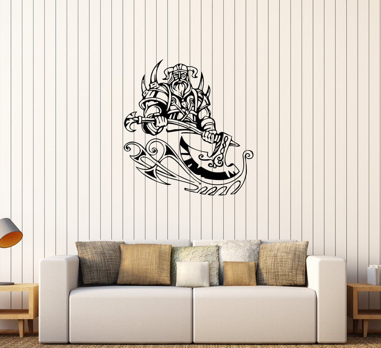 Wall Decal Viking Warrior Middle Ages Barbarian Ax Vinyl Sticker (ed1186)