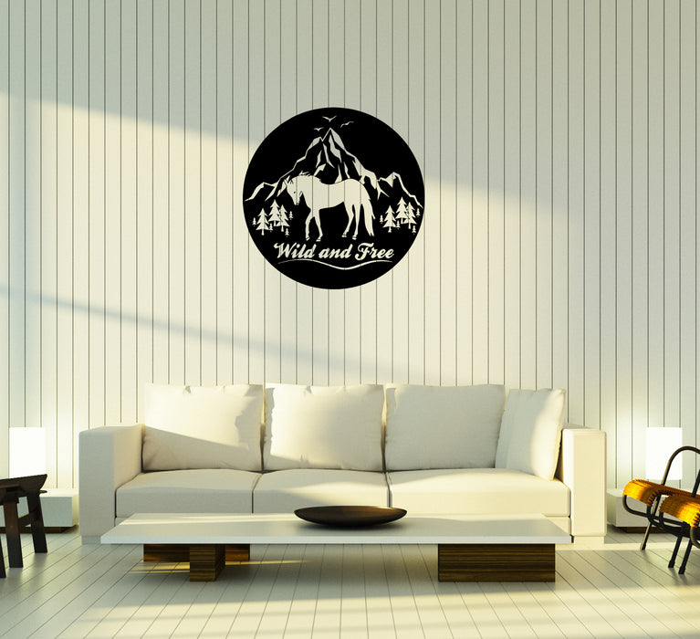 Wall Decal Wild And Free Horse Mountains Birds Nature Animals Vinyl Sticker (ed1198)