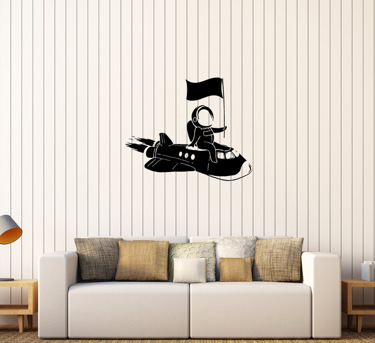 Wall Decal Astronaut Flying Space Rocket Universe Vinyl Sticker (ed1253)