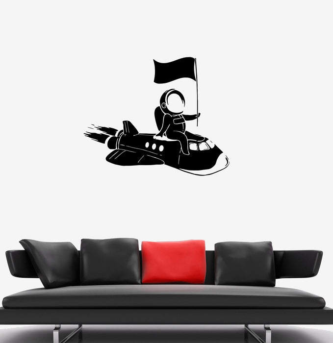 Wall Decal Astronaut Flying Space Rocket Universe Vinyl Sticker (ed1253)