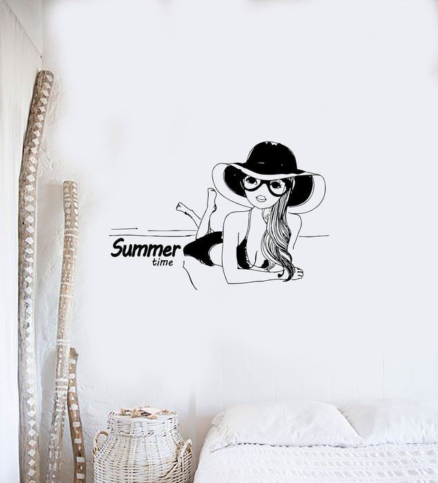 Wall Decal Sexy Girl Summer Time Beach Tan Swimsuit Babe Vinyl Stickers Unique Gift (ed127)